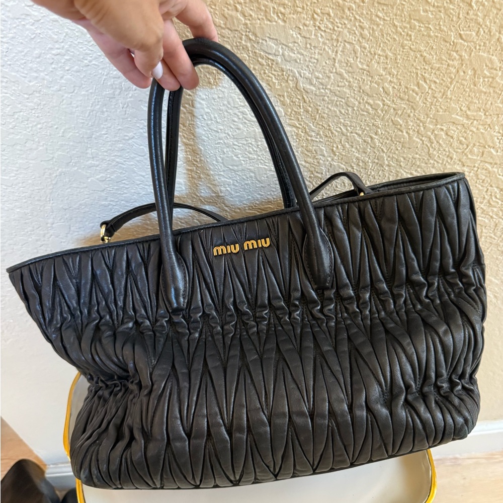 Miu Miu Black Matelassé Leather Tote